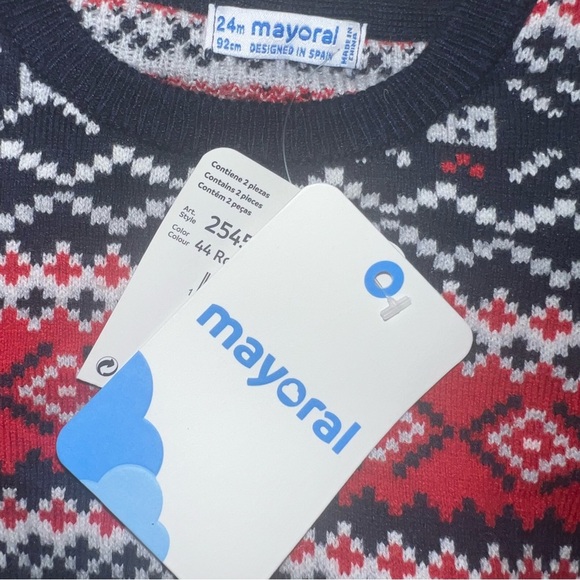 Mayoral boys fair isle Red and Navy Patterned Sweater 24m NWT Wool blend - Picture 2 of 2